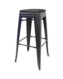 Tolix Style 76cm Bar Height Stool Matte Gun Metal with Upholstered Box Seat