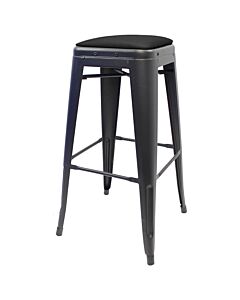 Tolix Style 76cm Bar Height Stool Matte Gun Metal with Upholstered Dome Seat
