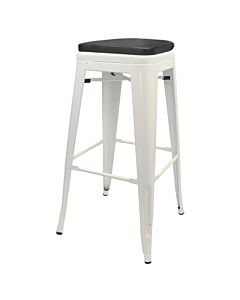 Tolix Style 76cm Bar Height Stool White with Upholstered Box Seat
