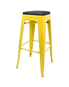 Tolix Style 76cm Bar Height Stool Yellow with Upholstered Box Seat