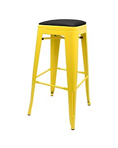 Tolix Style 76cm Bar Height Stool Yellow with Upholstered Dome Seat