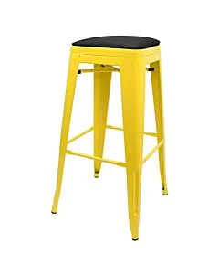 Tolix Style 76cm Bar Height Stool Yellow with Upholstered Dome Seat