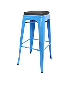 Tolix Style 76cm Bar Height Stool Blue with Upholstered Box Seat