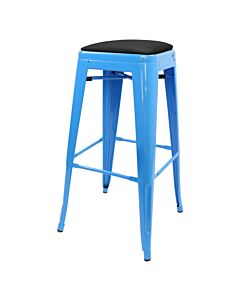 Tolix Style 76cm Bar Height Stool Blue with Upholstered Dome Seat