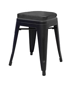 Tolix Style 46cm Low Stool Matte Black with Upholstered Box Seat