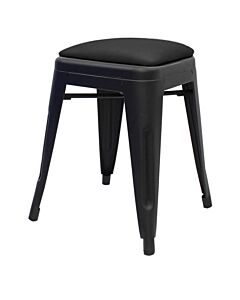 Tolix Style 46cm Low Stool Matte Black with Upholstered Dome Seat