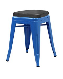 Tolix Style 46cm Low Stool Blue with Upholstered Box Seat