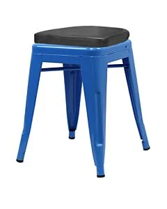 Tolix Style 46cm Low Stool Blue with Upholstered Box Seat