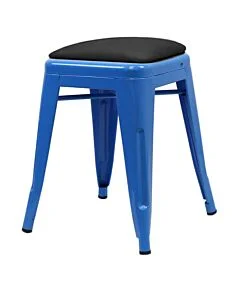 Tolix Style 46cm Low Stool Blue with Upholstered Dome Seat
