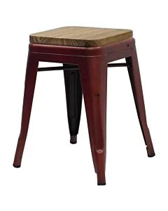Tolix Style 46cm Low Stool Copper with Wooden Seat