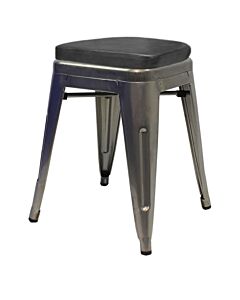 Tolix Style 46cm Low Stool Industrial Grey with Upholstered Box Seat