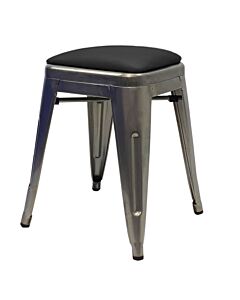 Tolix Style 46cm Low Stool Industrial Grey with Upholstered Dome Seat