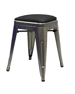 Tolix Style 46cm Low Stool Industrial Grey with Upholstered Dome Seat