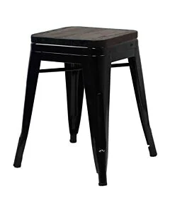 Tolix Style 46cm Low Stool Gloss Black with Wooden Seat