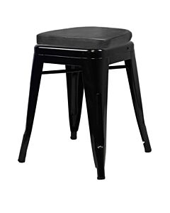 Tolix Style 46cm Low Stool Gloss Black with Upholstered Box Seat