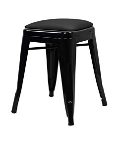 Tolix Style 46cm Low Stool Gloss Black with Upholstered Dome Seat