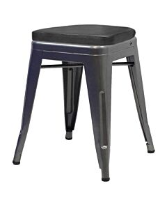 Tolix Style 46cm Low Stool Gloss Gun Metal with Upholstered Box Seat