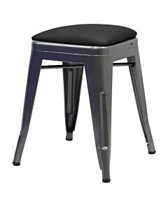 Tolix Style 46cm Low Stool Gloss Gun Metal with Upholstered Dome Seat