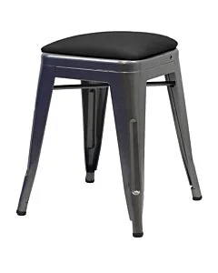 Tolix Style 46cm Low Stool Gloss Gun Metal with Upholstered Dome Seat