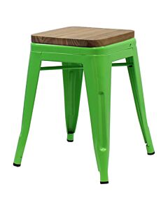 Tolix Style 46cm Low Stool Green with Wooden Seat