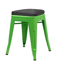 Tolix Style 46cm Low Stool Green with Upholstered Box Seat