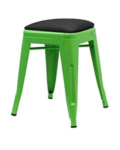 Tolix Style 46cm Low Stool Green with Upholstered Dome Seat