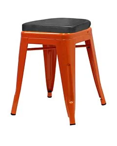Tolix Style 46cm Low Stool Orange with Upholstered Box Seat