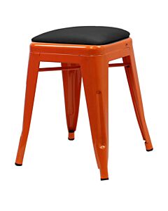 Tolix Style 46cm Low Stool Orange with Upholstered Dome Seat