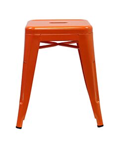Profile view of Orange Tolix Low Stool