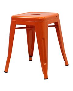 Profile view of Orange Tolix Low Stool