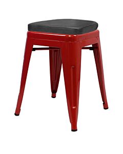 Tolix Style 46cm Low Stool Red with Upholstered Box Seat