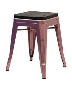 Tolix Style 46cm Low Stool Rose Gold with Wooden Seat