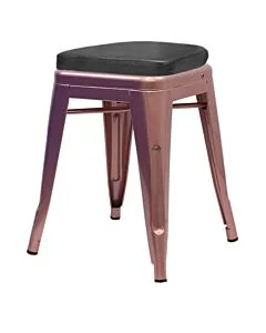 Tolix Style 46cm Low Stool Rose Gold with Upholstered Box Seat