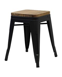 Tolix Style 46cm Low Stool Matte Gun Metal with Wooden Seat