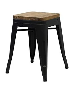 Tolix Style 46cm Low Stool Matte Gun Metal with Wooden Seat