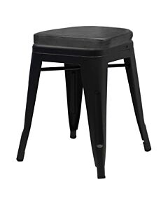 Tolix Style 46cm Low Stool Matte Gun Metal with Upholstered Box Seat
