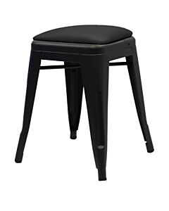 Tolix Style 46cm Low Stool Matte Gun Metal with Upholstered Dome Seat