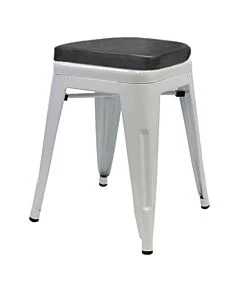 Tolix Style 46cm Low Stool White with Upholstered Box Seat