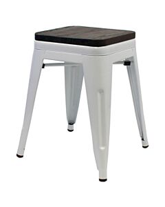 Tolix Style 46cm Low Stool White with Wooden Seat
