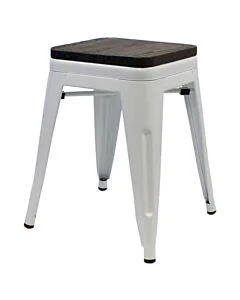 Tolix Style 46cm Low Stool White with Wooden Seat