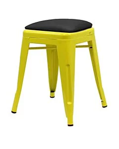 Tolix Style 46cm Low Stool Yellow with Upholstered Dome Seat