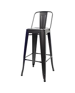 Tolix Style 76cm Bar Height Stool Low Back - Gloss Gun Metal