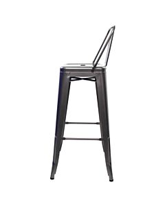 Tolix Style 76cm Bar Height Stool Low Back - Gloss Gun Metal