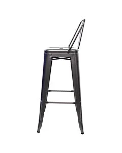 Tolix Style 76cm Bar Height Stool Low Back - Gloss Gun Metal