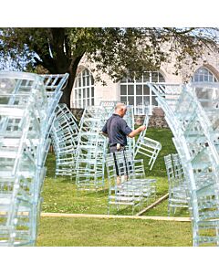 Profile View of Ice Resin Chiavari Banqueting Chair with Ivory Seat Pad