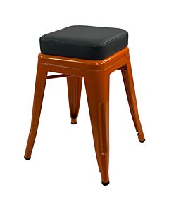 Tolix Style 46cm Low Stool Orange with Upholstered Box Seat