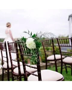 Profile view of Mahogany Chiavari Banqueting Chair with Black Seat Pad