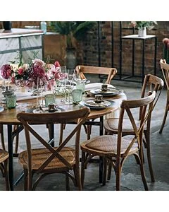 Crossback Stacking Chair - Rustic Finish with Rattan Seat Pad