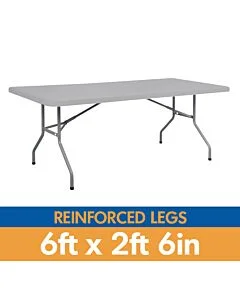 Reinforced Leg Grey Plastic Centre Folding Table - 6ft x 2ft 6in Rectangle (180cm x 75cm)