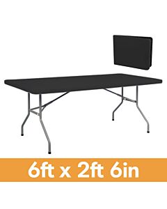 Black Centre Fold Rectangle Plastic Folding Table - 6ft x 2ft 6in (180cm x 76cm)